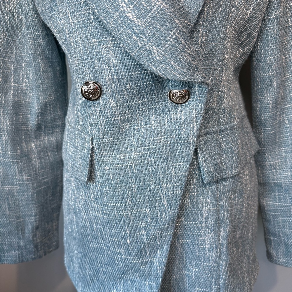 Sason Textured Double-Breasted Blazer – Blue – Size L (US 8/10) - Picture 4 of 10